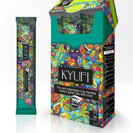 Kyufi Instant Grüner Tee mit Minze – 15 Sticks - Zuckerfrei